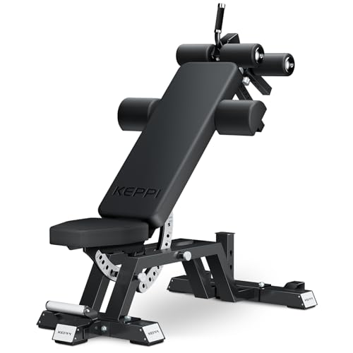 KeppiFitness Weight Bench 1500LBS Capacity Workout Bench 17 Bench Press Height 11+8 Adjustable Weight Bench with Flat/Incline/Decline Angle and On-end Storage - Bench6000 (2026 Version Black Frame)