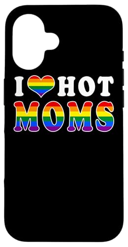 I Love Hot Moms LGBT Pride Flag Heart Funny Mom Carcasa para iPhone 16