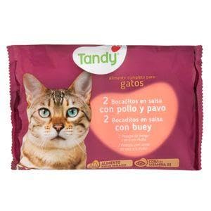 Marca Blanca – Tandy, Comida para Gatos Sabor Buey y Pollo, 4x100g