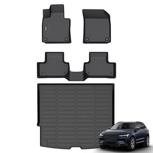 ANBINGO®-for Volvo XC60 Recharge Floor Mats 2022-2025, Car Mats for XC60 Recharge All Weather Floor Mats Front& Rear Row & Cargo Liner XC60 Recharge Accessories Black
