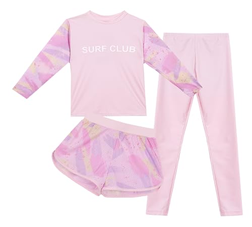 Happy Cherry Girls 3 Piece Rash Guard Set Swimsuit Long Sleeve Swim Shirts Pants Shorts Swimwear Summer Bathing Suit