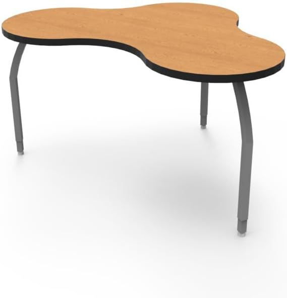 Elo Nimbus Table with Grey Nebula Laminate & 3 Adjustable Smooth Silver Legs - 26-31 x 55.5 x 39 in.