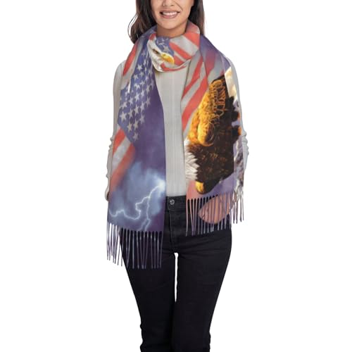Écharpe aigle drapeau USA noir écharpe à franges imprimées personnalisées taille unique
