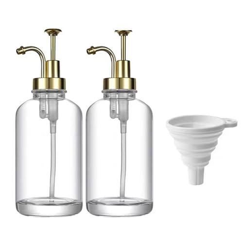 Dispensador de vidrio Hidyliu pack de 2 botellas de 500ml con bomba dorada para jarabe 6