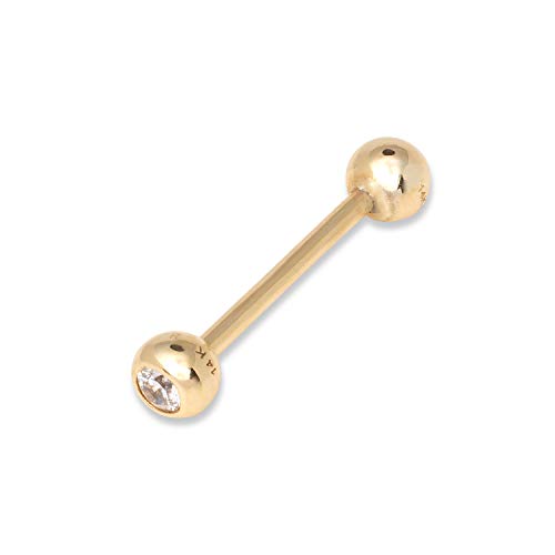 JewelryWeb Solid 14k Gold Straight Barbell Tongue Ring