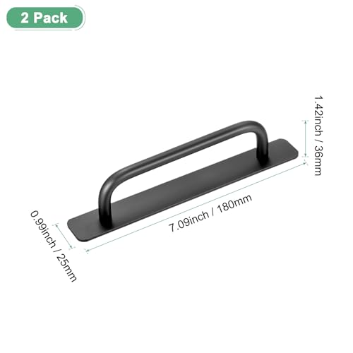 Image of M METERXITY 2-Pack Self Stick Barn Door Handles, 7.09Inch /180mm Length Aluminium Alloy Gate Handle with Double Sided Tape for Bathroom /Wardrobe /Closet, Sliding Door Handle with Plate [Black]