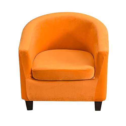 PENDEJATO Stretch Tub Chair Covers, 2-Piece Club Chair Slipcover with Cushion Cover Soft Velvet Armchair Cover Furniture Protector for Living Room (Orange)