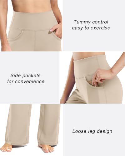 Image of Promover Wide Leg Pants for Woman Yoga Pants with Pockets Stretch