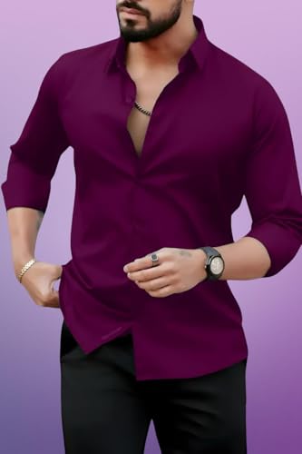 Image of Men's Casual Cotton Blend Shirt | Regular Fit | Full Sleeve | Solid Design