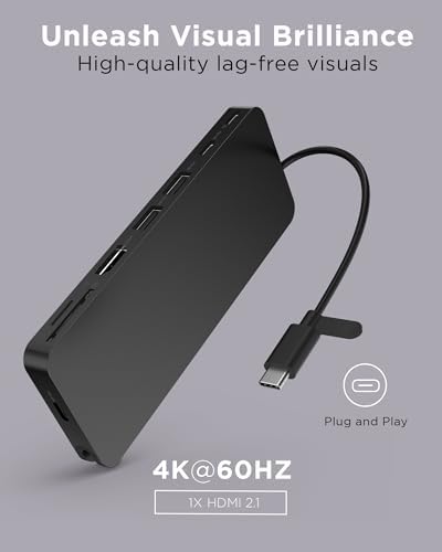 Lenovo USB-C Slim Travel Dock, 8 Ports, Up to 65W PD Pass Through, Integrated USB-C Cable, 4K Display Support, Black