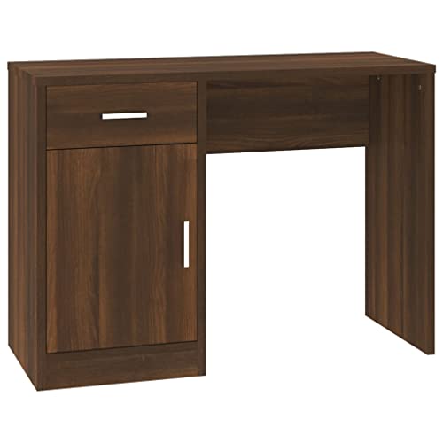 vidaXL Escritorio con Cajón y Armario Trabajo Despacho Estudio Puerta Mesa Almacenamiento Oficina para Ordenador Contrachapada Roble Marrón