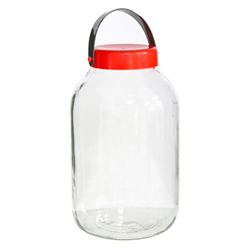 Tarro de cristal con tapa y asa flexible, frasco, bote cilíndrico, garrafa, botella multiusos, encurtidos, salazones, pastas, 5 litros, 29 x 16 cm