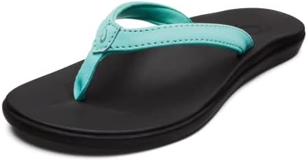 OLUKAI Ho'opio Girls' Beach Sandals, Quick-Dry Flip-Flop, Water Resistant & Cute Design, All-Day Comfort Fit, Lagoon/Black, 6