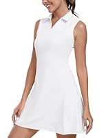 MoFiz Tenniskleid mit Hose Damen Ärmellos V-Ausschnitt Sommer Golf Sportkleider Freizeitkleider Polokleid mit Reißverschlusstaschen Weiß EU S