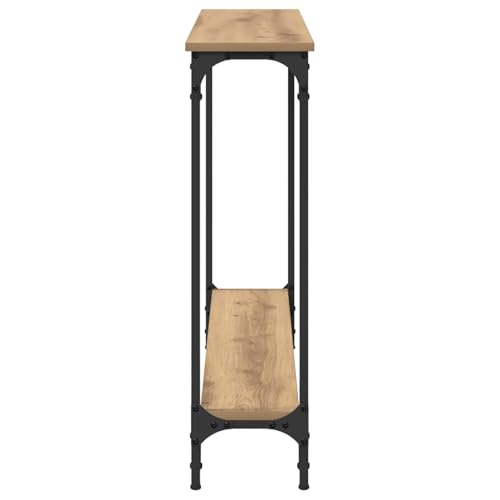 Mesa consola de roble Artisan de 100 cm con estante y marco de metal 7