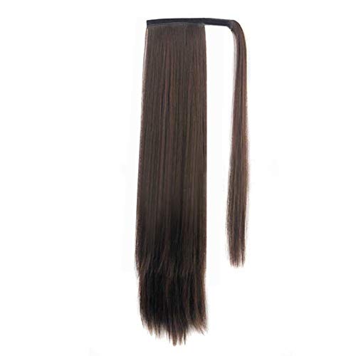 JessLab Long Straight Ponytail Extension and Drawstring Ponytail, 24 Inch Heat Resistant Thick Natural Wrap Around Hairpiece Ponytail Wrap Pony Wig with Magic Paste for Women Girl, Chocolate Brown