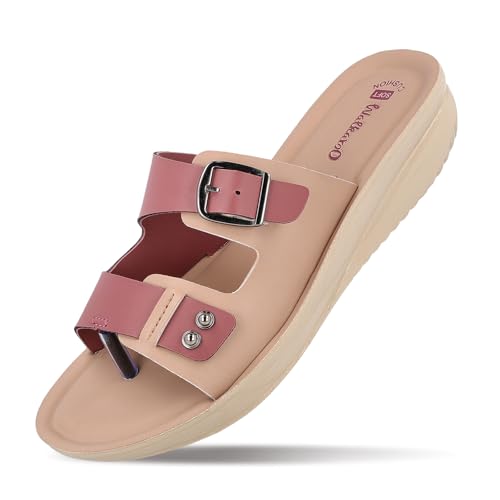 Image of WALKAROO Slip-on Sandals for Women|Lightweight PU Wedge Sole, Comfortable Sandal|Walking, Shopping, Travel, Casual Wear Sandal-WLR74019
