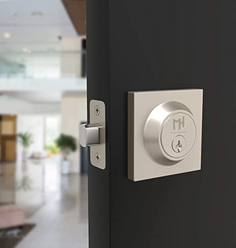 Mega Handles Deadbolt I Entry Deadbolt Lock - Heavy Duty Square Locking Deadbolt For Left Or Right-Handed Doors - Interior/Exterior - Satin Nickel #TOP1