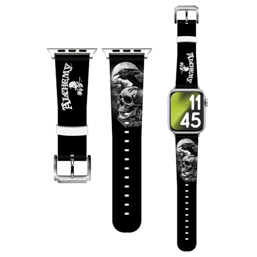 Bracelet Apple Watch 45mm cuir véritable Alchemy Gothic Corbeau de Poe