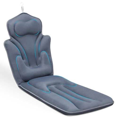 Ergonomic Full Body Bath Pillow for Bathtub, 5D Luxury Spa Cushion with 114 Non-Slip Suction Cups, Extra Long Thick Bath Pillow for Full Body Support, for Adult with Laundry Bag & Hook