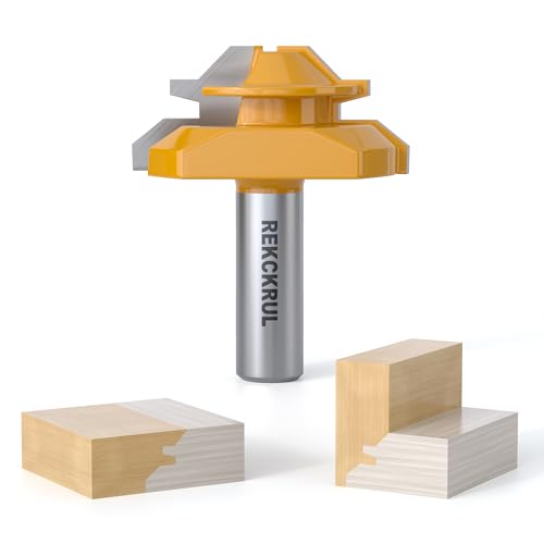 REKCKRUL Professional 45 Degree Lock Miter Router Bit - Carbide Tipped, 1/2" Shank, Cutting Height: 3/4", Woodworking Tools for Cabinets, Drawers, Doors & Furniture