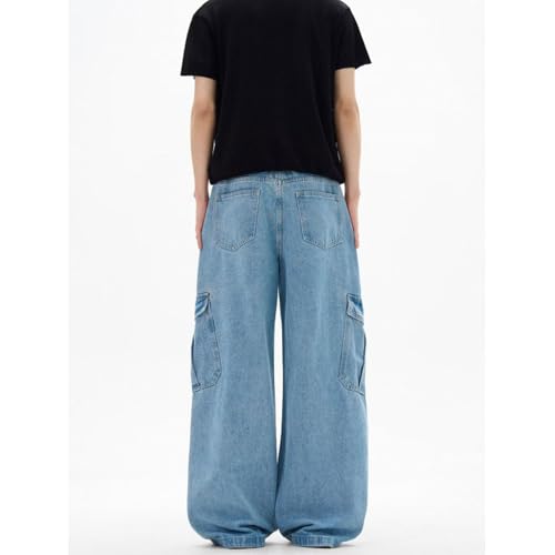 Men's Wide Leg Cargo Jeans Straight Loose Baggy Denim Pants Y2K Teen Boys High Rise Long Jean Trousers3