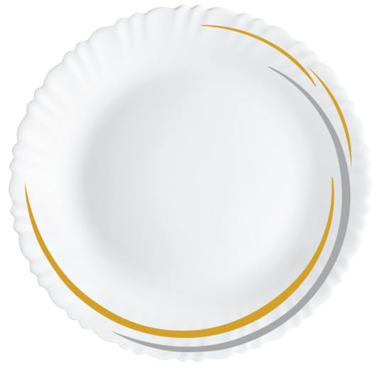 Cello Opalware Dazzle Series Golden Arc Dinner Set, 18 Units | Opal Glass Dinner Set for 6 | Light-Weight, Daily Use Crockery Set for Dining | White Plate and Bowl Set