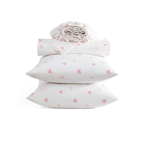 Image of Poppy & Fritz - Full Size Sheet Set, 100% Long-Staple Percale Cotton Bedding, Crisp & Cool, Deep Pockets, Bed Sheets with Matching Fitted Sheet & Pillowcases (Sweet Heart Pink)