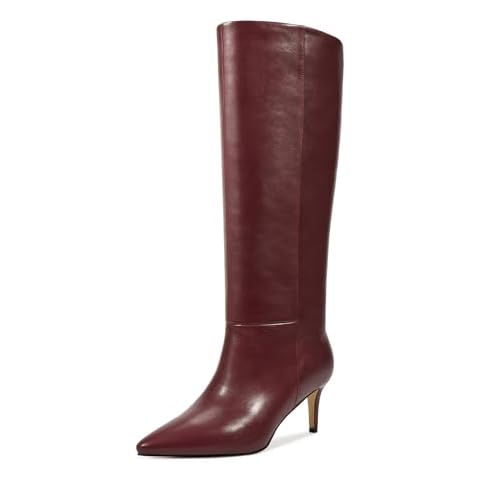 Wetkiss Burgundy Knee High Boots with Kitten Heel Cover