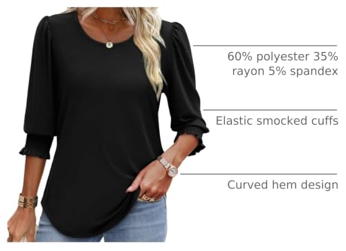 Image of XIEERDUO Blouses for Women Dressy Casual 3 /4 Length Sleeve Womens Tops with Smocked Cuffs