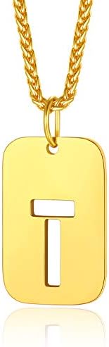 ChainsPro Men Dog Tag Necklace,Initial Letter Pendant with 22+2'' Chain,Silver/Gold/Black (Gift Wrapped)