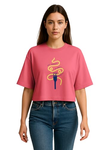 Image of HELLCAT Beige Printed Loose Fit Crew-Neck Crop T-Shirt for Women