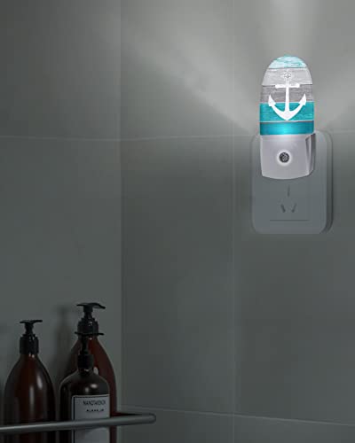 Turquoise Grey Ombre Wood Night Light, Led Plug In Night Light, Beach Nautical Anchor Ocean Coastal Night Lights With Dusk To Dawn Sensor Decorative Kids/Adults Nightlight For Bedroom Bathroom #TOP3