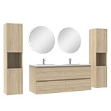 Biubiubath Ensemble de Meubles de Salle de Bains 120cm, Double Vasque + miroirx2 + colonnex2