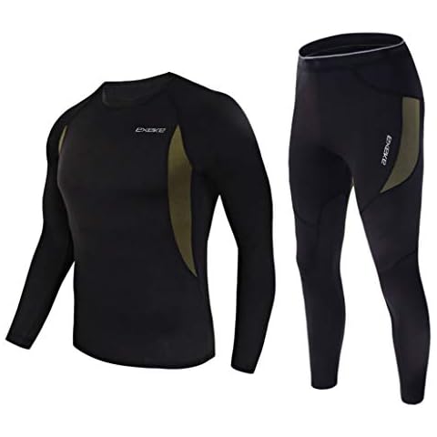 EXEKE Men's Thermal Underwear Set Long Johns Fleece Lined Base Layer Top & Bottom 010-Black-M Cover