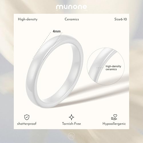 4mm White Classical Plain Ceramic Band Ring for Women Men,Simple Dainty Promise Statement Anniversary Stackable Ring2