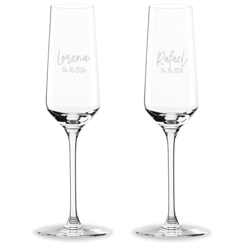 DEREGALOOS Copa de Cava Personalizada. Copas de Champagne de Cristal Templado. Pack de 1 o 2. Varios Diseños a Elegir. Regalo para Parejas, Bodas, Aniversarios, San Valentín (2 Copas)
