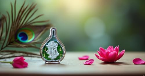 Image of 999 Pure Silver Radhakrishna Pan Stand | Idol with PoojaPan for Home Temple, Office & Hall Decor | Luxury Spiritual & Corporate Wedding Gift | Tabletop (5 inch x 3.75 inch)