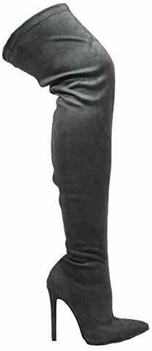 Ll Gisele-7 Thigh High Stretchy Suede Material Pointy Toe Stiletto Heel Boots