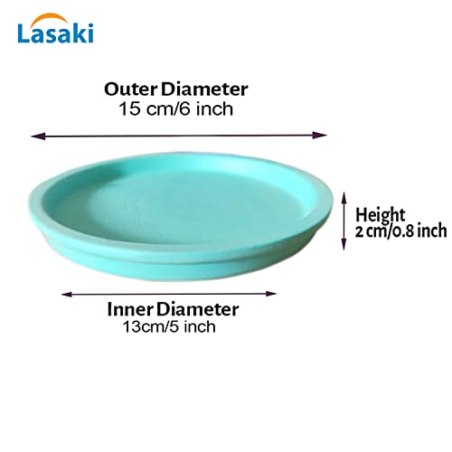 Image of Lasaki Round Aqua Ceramic Bottom Tray /Plate for Planter (5-inch, Set of 2) R5 | Dripping Tray for Pots & Succulents | Indoor & Outdoor Planters Home Garden Decor (Plants not Included)