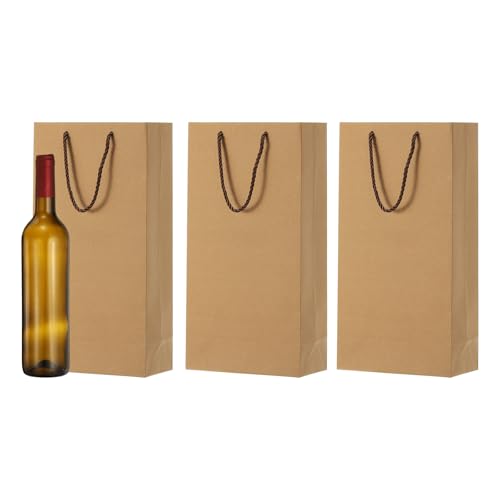 Pochette bouteille de vin kraft marron haute résistance avec poignée
