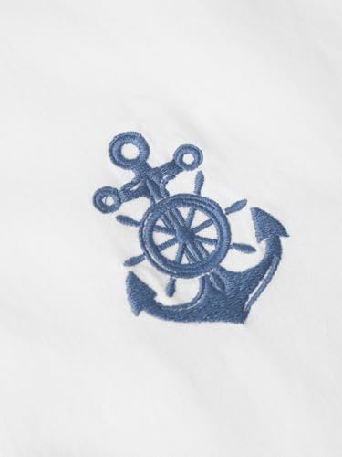 Image of The Souled Store Cotton Linen: Anchor Crest Men and Boys Long Sleeve Spread Collar White Embroidered Cotton Blend Regular Lightweight Easy to Style Everyday Office Wear Casual Shirt