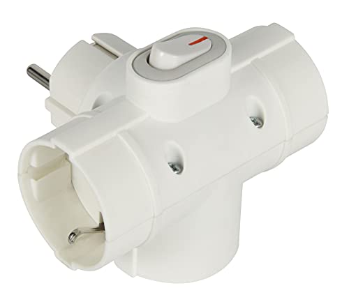 Electraline 55090 Adaptateur Triple avec Trois Prises latérales Schuko 16 A, avec Interrupteur on/Off