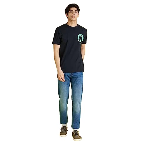 Image of Celio Men Rick and Morty Graphic Black Half-Sleeve Round Neck T-Shirt