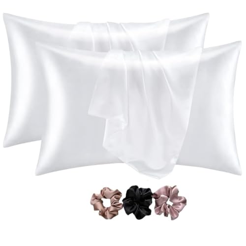 Go well Satin Silk Pillow Covers Pack of 2 for Hair and Skin-with Satin Scrunchies for Women Stylish|Satin Pillow Cover for Hair and Skin|scrunchies f