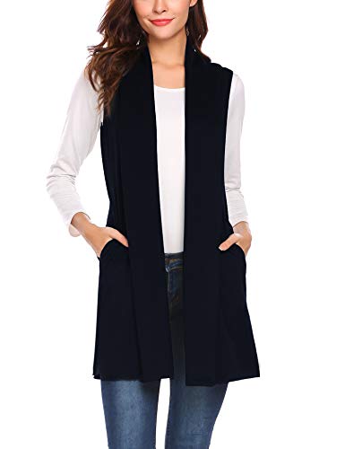 Beyove Women's Sleeveless Shawl Open Front Drape Cardigan Vest Navy Blue XL