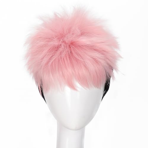 TOPHR Pink and Black Wig for Anime Cosplay Short Sukuna Wig Heat resistant Fiber Synthetic Hair for Halloween or Party Costume
