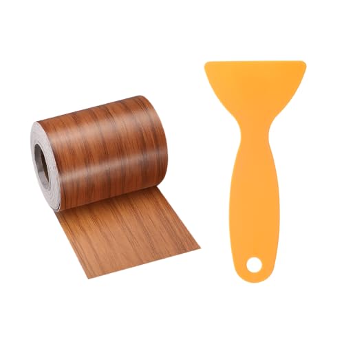 Image of HARFINGTON Wood Grain Repair Tape 2 Inch x 33ft Self Adhesive Repair Patch Tape Simulated Wooden Floor Tapes with Plastic Scraper for Tables Doors Windows Furniture, Dark Brown Wood