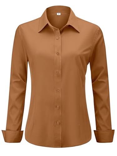 hearain Soft Wrinkle-Free Women's Button Down Dress Shirts Solid Long