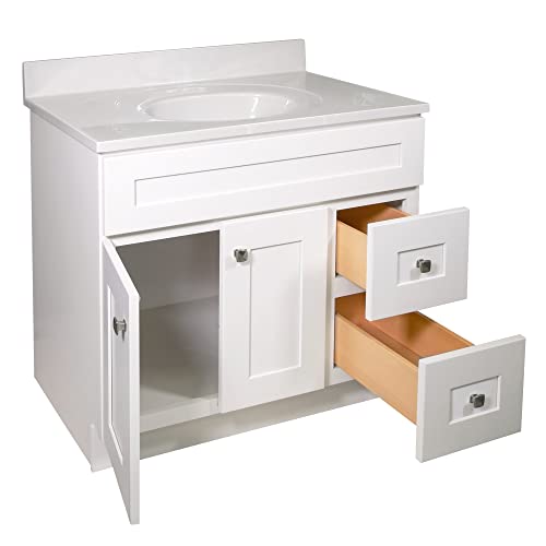 Design House Brookings 37 Inch Bathroom Vanity with Top, Ready to Assemble, Sherwin Williams® White, 585703